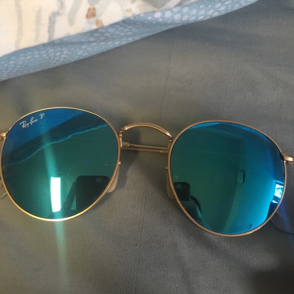 ray ban round metal blue polarized